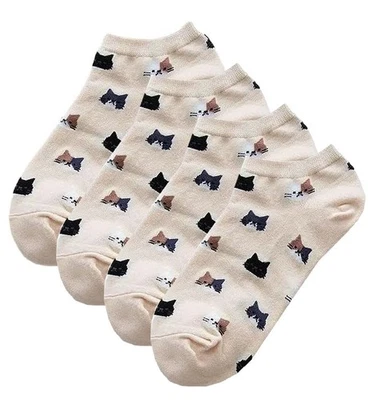 CATS SOCKS | Womens 2 PAIRS Beige Low Cut Trainer | One Size UK 4-7 EU 36-40 Foto 1 de 2