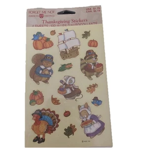 Vintage AG Aufkleber Thanksgiving Truthahn Waschbär Hase Eichhörnchen Maus Herbst Kürbis - Bild 1 von 6
