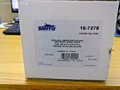 Sierra 18-7278 for MerCruiser OMC Fuel Pump Carter 86234A4 985602 982240 - Image 1 of 4