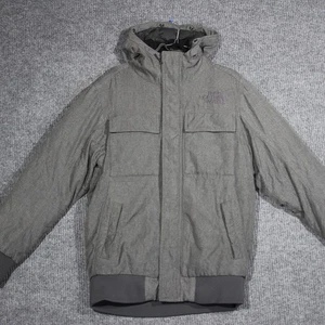 The North Face HYVENT Jacket Mens Small Gray Full Zip Puffer Goose Down Bomber - Picture 1 of 8