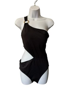 Traje de baño Banana Republic asimétrico recortado en el abdomen talla mediana negro nuevo con etiquetas - Imagen 1 de 9