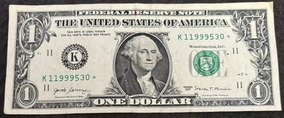 2017 Dallas $1 Bill Star Note ⭐️ May 30th 1999 Birthday/Ann. Odds Only Triple 9s - Image 1 of 2