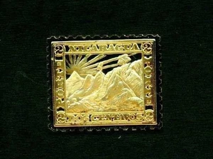 NICARAGUA 1862 GOLD PLATED SILVER STAMP ON STAMP INGOT STAMPS ON STAMPS S15138-1 - Picture 1 of 1