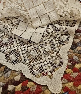 Bufanda corredora vintage italiana de encaje con red de filete - Imagen 1 de 12