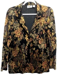 Chico's 1, M schwarz beige Blumen Button Down Slinky Stretch Langarm Oberteil - Bild 1 von 6