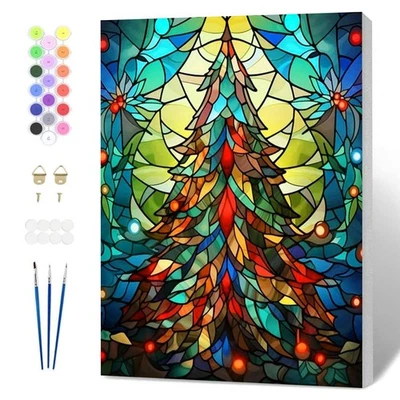 Christmas Paint by Numbers for Adults Beginner with Frame, Stained Glasses Tree  - Image 1 of 4