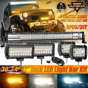 30 + 4 + 7" LED Work Light Bar Flood Spot Pods For Honda Toyota Nissan Dodge Ram - Picture 1 of 12