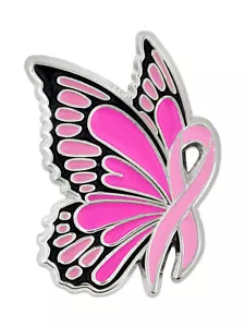 PinMart's Brustkrebsbewusstsein Schmetterling rosa Band Emaille Reversnadel - Bild 1 von 4