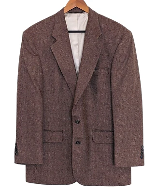 Lands End 羊毛西装夹克 42R 棕色粗花呢衬里羊羔毛运动外套 2 按钮 — 第 1/4 张图片