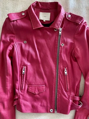 VENTA FLASH: IRO Ashville Chaqueta Moto Cuero Rosa Caliente Talla 1 Foto 1 de 4