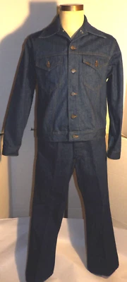 MEN'S VINTAGE 1970s SEARS 'ROEBUCKS' DENIM JACKET 42 & JEANS 36x30! DEEP COLOR! - Image 1 of 4