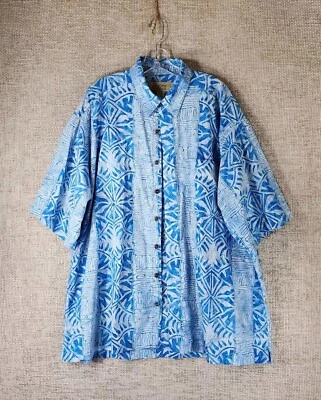 Johari West Tropical Batik Print Shirt Mens 3XL Blue 100% Crisp Cotton Vacation  - Image 1 of 4