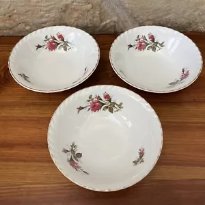 Set Of 3 China Soup Vegetable Bowl 7” Japan Pink Roses Floral Pattern Gold Edge - Picture 1 of 16