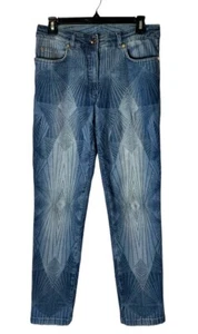 Jeans Escada Mujer 12 Azul Medio Lavado Geométrico Prisma Pierna Recta Retro - Imagen 1 de 10