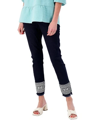 Denim & Co. Easy Stretch Denim Pull-On Jegging With Embroidery Dark Wash 8 A6014 - Image 1 of 4