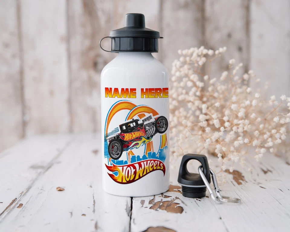 HOTWHEELS , personalised Aluminium ,water bottle with 2 lids - Image 1 of 1