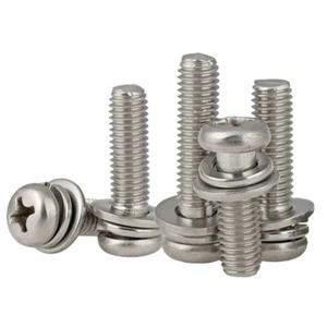 Tornillos de resorte de máquina Sems arandela plana cabeza sartén Phillips M3-M5 A2 304 acero inoxidable - Imagen 1 de 6