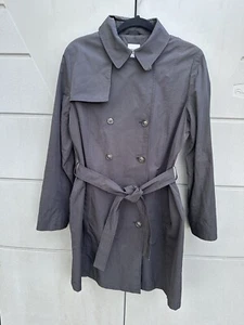 CINZIA ROCCA Due Black Trench Coat Double Breasted Pockets Sz 14 Rainproof Tech - Picture 1 of 13