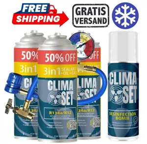 ClimaSet Kit Recarga Coche Aire Acondicionado 3en1 R134a Gas Aceite Sellador + Desinfección - Imagen 1 de 15