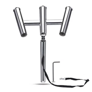 304 Stainless Steel Marine Boat Outrigger Stylish 3 Tubes Fishing Rod Holder - Picture 1 of 6