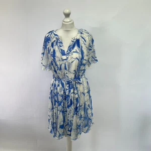Anthropologie Plissee Blumendruck Mini Shirt Kleid. Blau/Weiß. Medium. - Bild 1 von 7