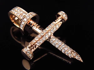 Men's 14K Rose Gold Nail Cross Genuine Diamonds 1.3 Inches Charm Pendant 0.80ct - Picture 1 of 7