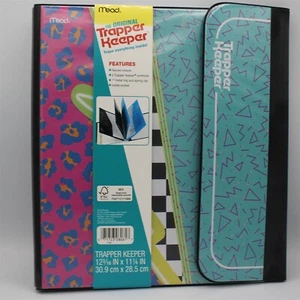 Trapper Keeper Retro Style Binder Portfolio W/ 2 Folders - Neon Geometric Animal - Picture 1 of 2