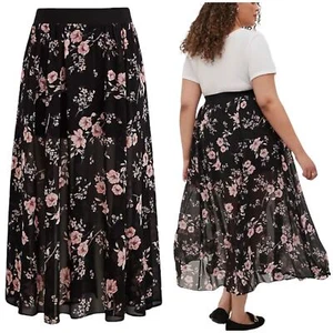 Torrid NWT Maxi Skirt with Undershorts Chiffon Floral Black Pink Size 4X - Picture 1 of 8