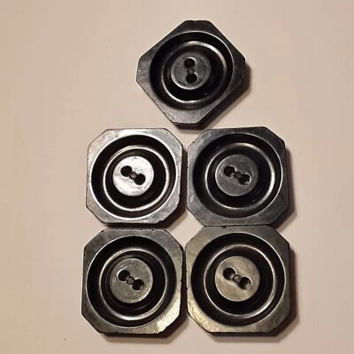 5 Rare Vintage Black Shiny Plastic Square Buttons 15/16" 23mm x 4.6mm - Image 1 of 2