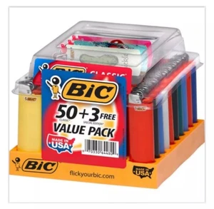 Bic Classic Lighters Disposable Full Size, Assorted Colors Pack of 50 +3 Free - Picture 1 of 4