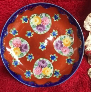 Vtg Hand Painted China Dessert Plate with Asian Style Heart Floral & Gold Design - Picture 1 of 5