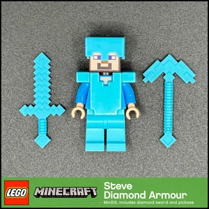 LEGO Minecraft Steve Full Diamond Armour + Sword and Pickaxe 21143 21117 min015 - Picture 1 of 1