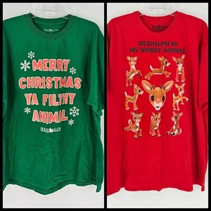 Home Alone/Rudolph 2er Set Grafik Weihnachten T-Shirts rot/grün Gr. 2X - Bild 1 von 7