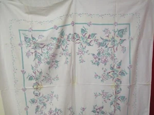 Vintage cotton Tablecloth purple turquoise Hydrangeas - Picture 1 of 6