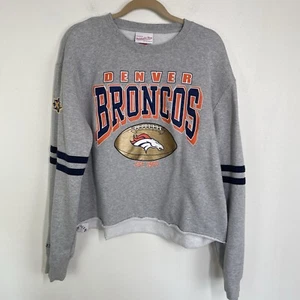 Denver Broncos Sweatshirt Mens XL Super Bowl Mitchell & Ness Throwback Raw Edge - Picture 1 of 15