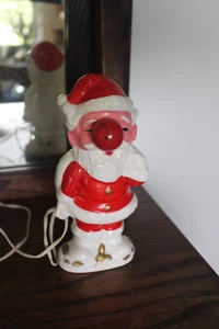 Seltener funktionierender Vintage Keramik Weihnachtsmann mit leuchtender Nase 7 7/8" hoch - Bild 1 von 13