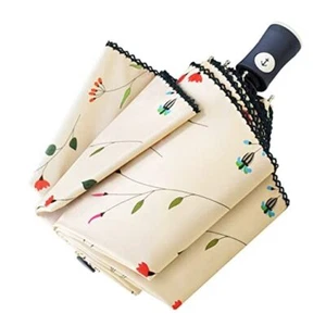 UV Sun Umbrella Compact Folding Travel Umbrella Auto Open and Close Flowers - Picture 1 of 7