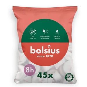 Luces de té aproximadamente 8 horas de duración de combustión blancas en bolsa de 45 de Bolsius - Imagen 1 de 6
