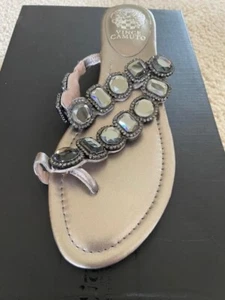 Vince Camuto Bronze Leather Embellished Flip Flop Sandals 7.5 New without box - Picture 1 of 5