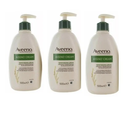 3x Aveeno Moisturising Cream 500ml Dry and Sensitive Skin with Colloidal Oatmeal - Image 1 of 2