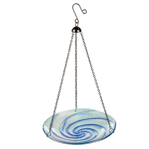 Swirl Glass Hanging Birdbath, Blue - Picture 1 of 1