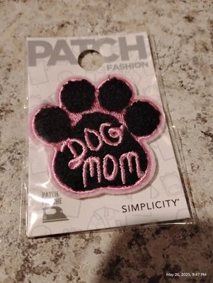 Iron On Patch Dog Mom Paw Shaped Pink And Black Can Be Put On Whatever You Want - Image 1 of 4
