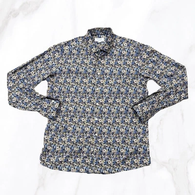 Eton Mens Blue Floral Contemporary Fit Long Sleeve Button Up Dress Shirt, Size L - Image 1 of 4
