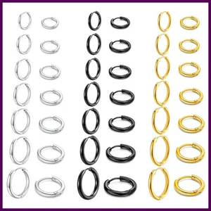 7 Pares/Kit Pendientes de Aro Huggies de Acero Inoxidable Múltiples Tamaños Unisex Sexy Oreja - Imagen 1 de 28