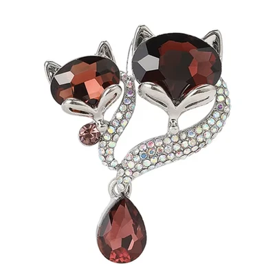 Broche de zorro de otoño vintage cristal brillante plata animal prendedor otoño joyería regalo Foto 1 de 4