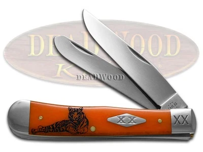 Case xx Knives Trapper Tiger Stripe Persimmon Orange Bone 1/500 Pocket Knife - Image 1 of 4