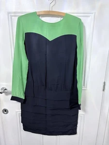 Victoria Beckham Silk Blend Dress, Navy And Green Layered, Size UK10, VGC - Picture 1 of 9