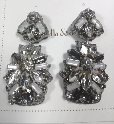 Stella & Dot Statement Chandelier Earrings Sparkly Dangle Rhinestone Silver NIB - Photo 1/4