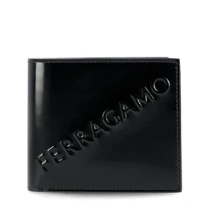 Ferragamo Herren geprägtes Logo schwarz Leder 8 Karten Doppelfaltung Geldbörse $ 595! - Bild 1 von 2