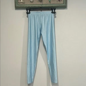 Terez Light Blue white Gingham Kids full length stretch Leggings pants 10/12 - Picture 1 of 5